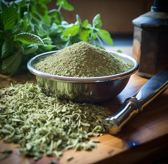 a bowl of dried catnip herb