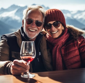 a married couple enjoying their food & wine tour in the alps