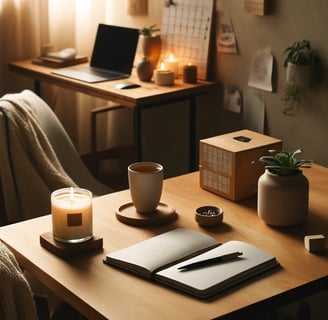 capturing the essence of balance, calm, and productivity in a serene workspace.