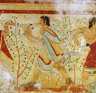 Fresco tumba de los leopardos, Necrópolis de Tarquinia.