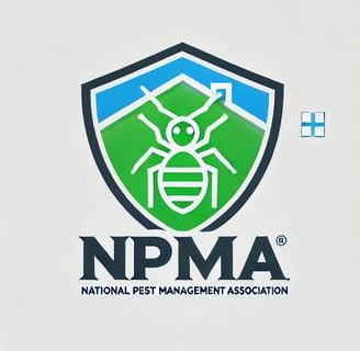 A clean and modern NPMA logo with a house outline and an insect symbol, using green and blue tones to emphasize safety and ec