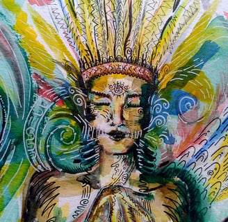 Aquarelle représentant une cabocla et l'energie du kundalini