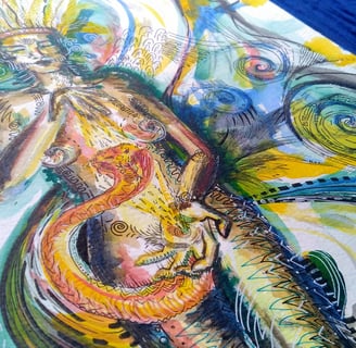 Aquarelle représentant une cabocla et l'energie du kundalini