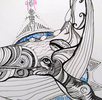 dessin de baleine aux motifs psychédéliques au feutre fin