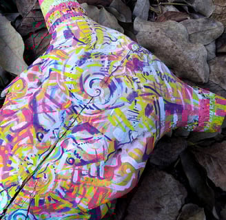 peinture aux couleurs vives sur un crane sur un lit de feuilles mortes