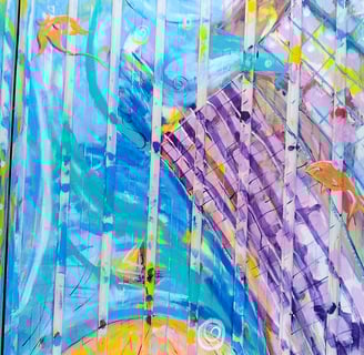 détail d'une fresque représentant une Sao paulo sous marine peuplée de créatures mystiques