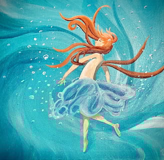 a painting of a woman in a blue dress