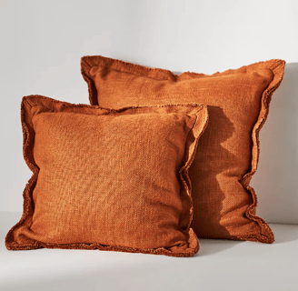 two brown pillows with ruffled edges