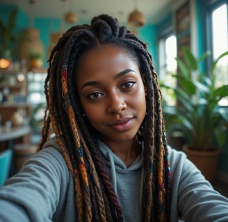 a woman with dreadlocks and dreadlocks on her head