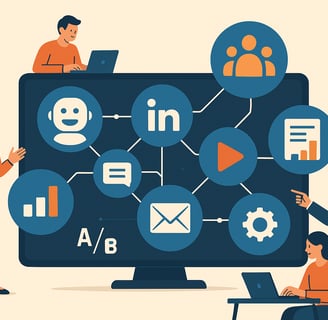 Business team analyzing B2B lead generation strategy on digital dashboard.