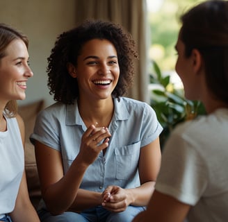 3 femmes souriantes qui parlent entre elles