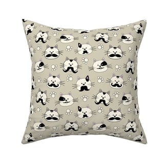 fabric for cat toys with cats, mustaches and paws on a beige background