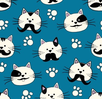 a cat with mustaches and mustaches on a blue background