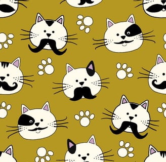 fabric for cat toys with cats, mustaches and paws