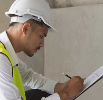 Imagem de engenheiro civil realizando uma avaliação de imóvel.