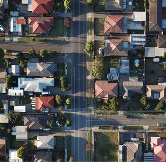 Foto aérea de um bairro urbano, essencial para a realização do laudo de avaliação de imóveis urbanos