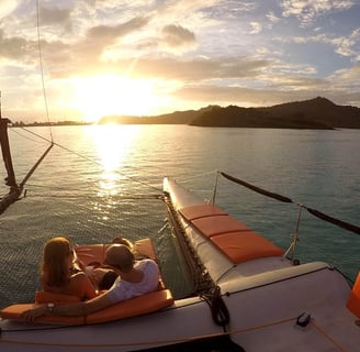 Luxury Catamaran cruise Bora Bora sunset 