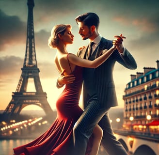 a man and woman dancing in front of a eiffiffle