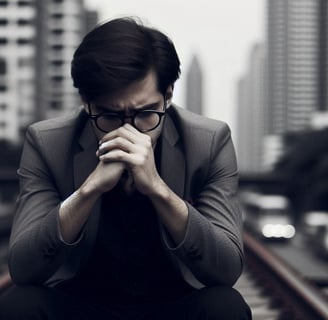 Man with hands crossed in front of his face