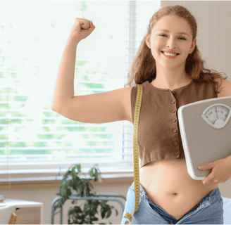 Happy woman achieving real, lasting weight goals with GLEO Wellness Virtual Medical Weight Loss Program in Massachusetts