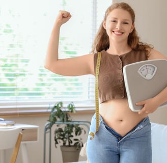 Happy, satisfied client achieving weight loss goals compassionate and evidence-based approach by GLEO Wellness Massachusetts
