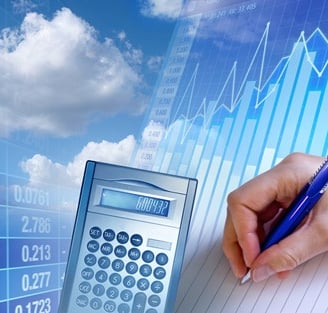 Calculadora com caneta azul