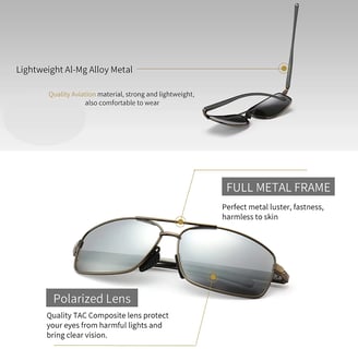 Ultra Lightweight Rectangular Polarized Sunglasses UV400 Protection