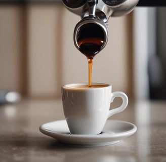 A paper cup with a decorative design featuring a laurel wreath encircling the text 'Premium Coffee'. The cup is placed on a wooden surface with soft lighting contributing to a serene and cozy atmosphere.