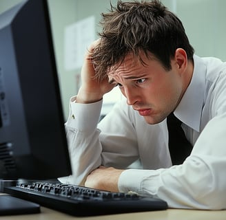 Worried man having computer trouble