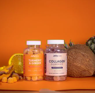 vitamin c gummies and fruits like orange coconut and pineapple