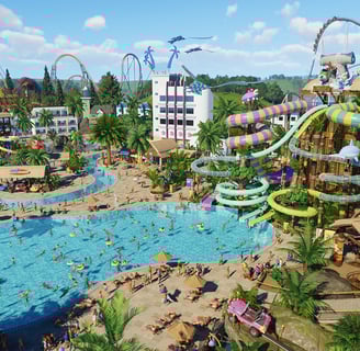 a large water park with a large water slider