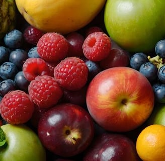 a bunch of fruit and vegetables on a table as synonym for healthy life