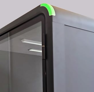 Exterior pod corner with green/red occupancy indicator light