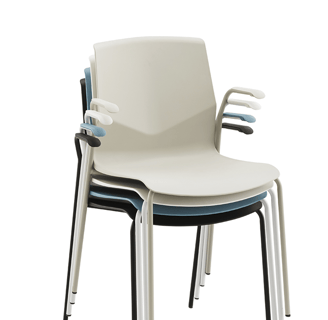 Four-leg stackable chairs with armrests in neutral colors