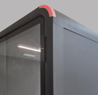 Rear view of pod with red LED status indicator