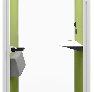 Type S-01 Sensit Phone Pod featuring a compact, modern enclosure with green interior walls, integrat