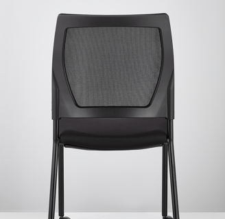 V137 all-black mesh visitor chair with castors, rear view