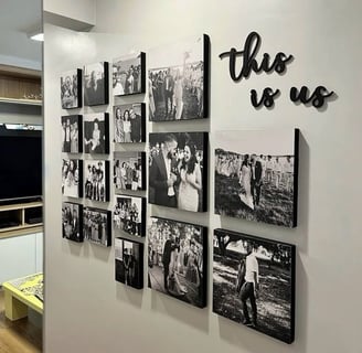 Tablou colaj personalizat cu poze alb-negru – amintiri de familie cu copii, canvas decorativ