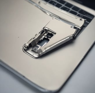 a laptop computer with a small metal latch on it