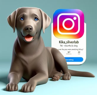 a dog sitting on a table with a sign that says kika silver