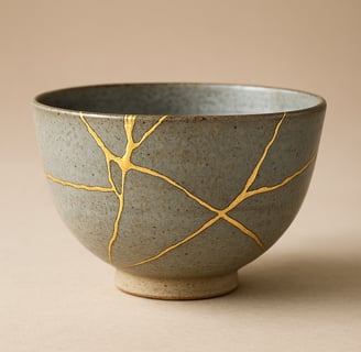 gold patchwork of broken Japanese clay pot