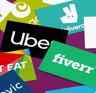 a bunch of different logos on a purple background