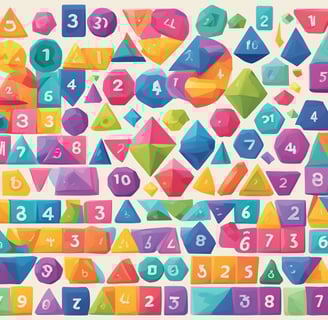 Assorted geometric shapes with numbers in a playful arrangement, ideal for teaching counting and sha
