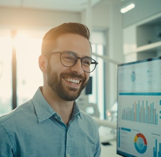 Happy Dentist seeing the results of how his dental clinic stands out from competition