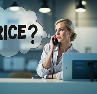 Dental Front-desk staff answering phone call from a patient while answering the price question