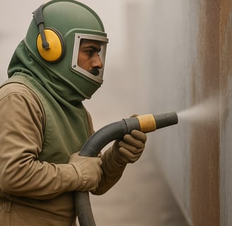 Man doing sandblasting