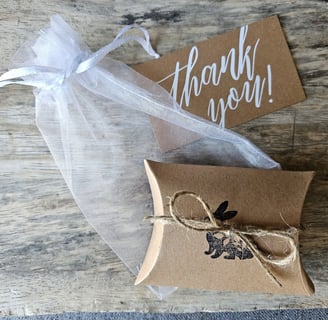 a small gift box with a thank card