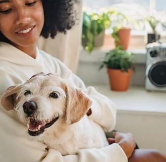 happy pet hug by a women