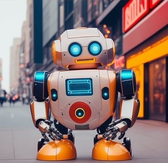 a robot - like robot toy sitting on a sidewalk