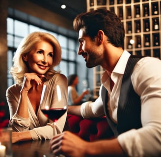 Older women flirting with younger man